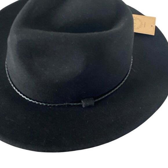 Black Wide Brim Braided Faux Leather Band Fedora Hat NWT main image 9